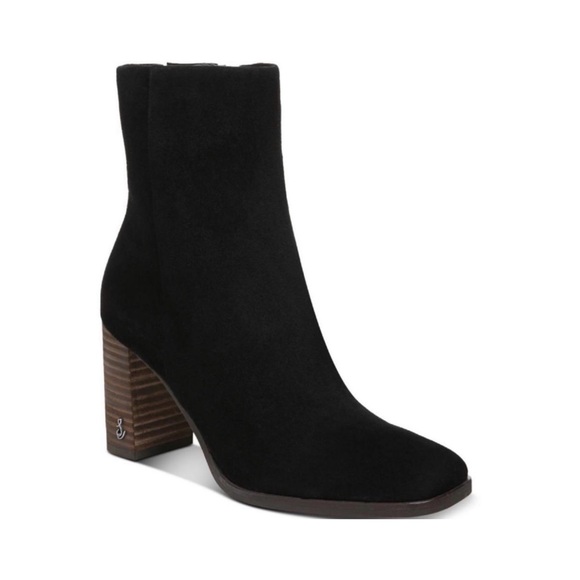 Sam Edelman Osten Black Suede Leather Stacked Heel Mid Calf Boots Shoes 8 - Picture 2 of 15